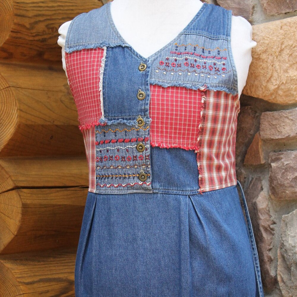 Sleeveless Denim Patchwork Top Maxi Dress Jumper